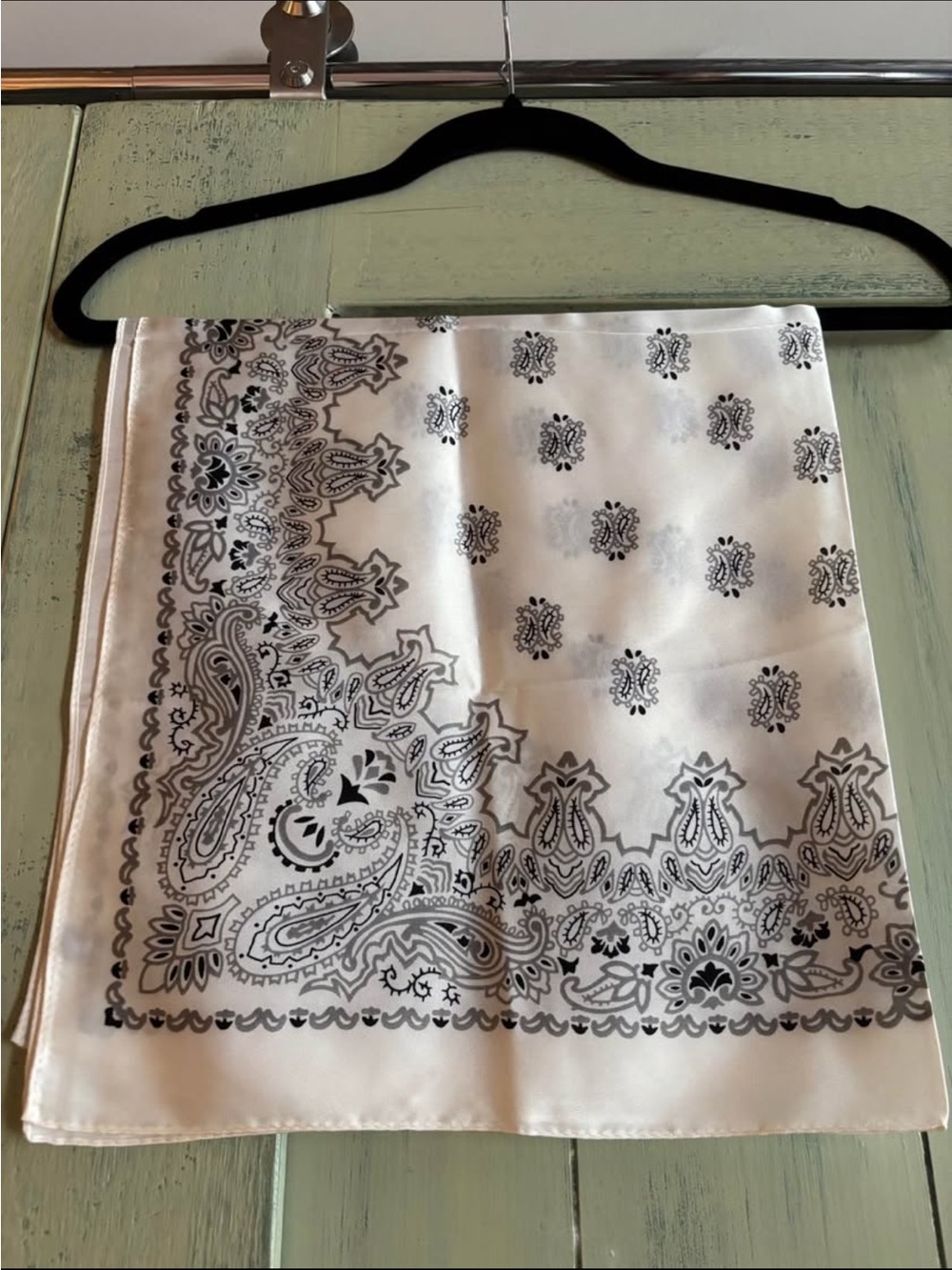 SHEIN White Scarf with Black Paisley Print